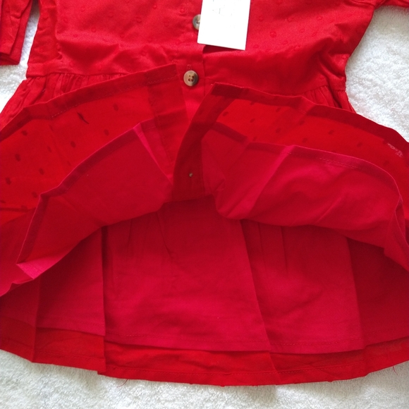 Red Swiss Dot Ruffle-Sleeve Shirt Dress - - Picture 9 of 9